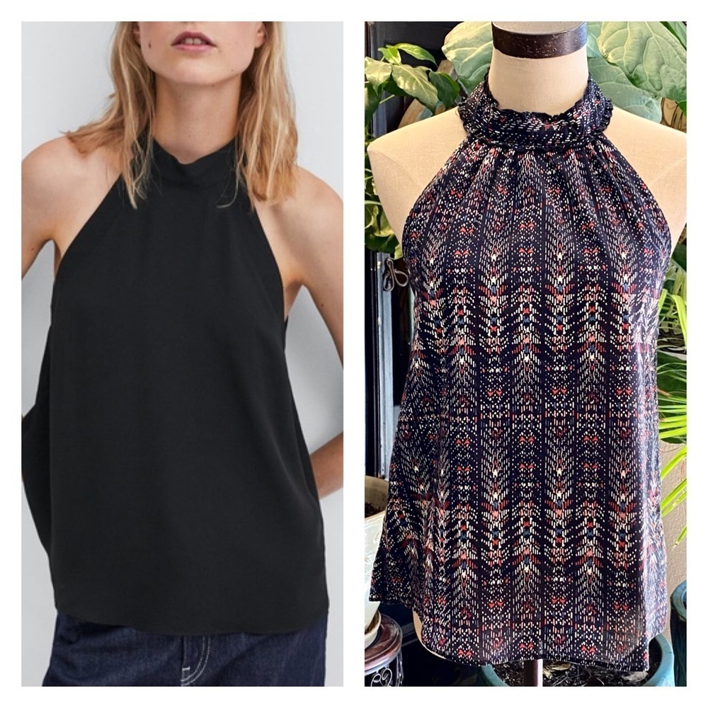 Zara Mock Neck Suede Tie Halter Top